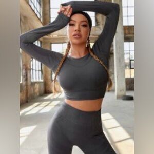 Gray Cropped Workout Top